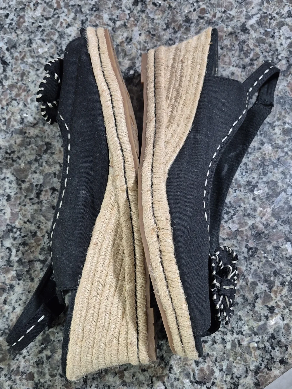 Naturalizer Black Canvas Espadrille Wedges with Knot Accent